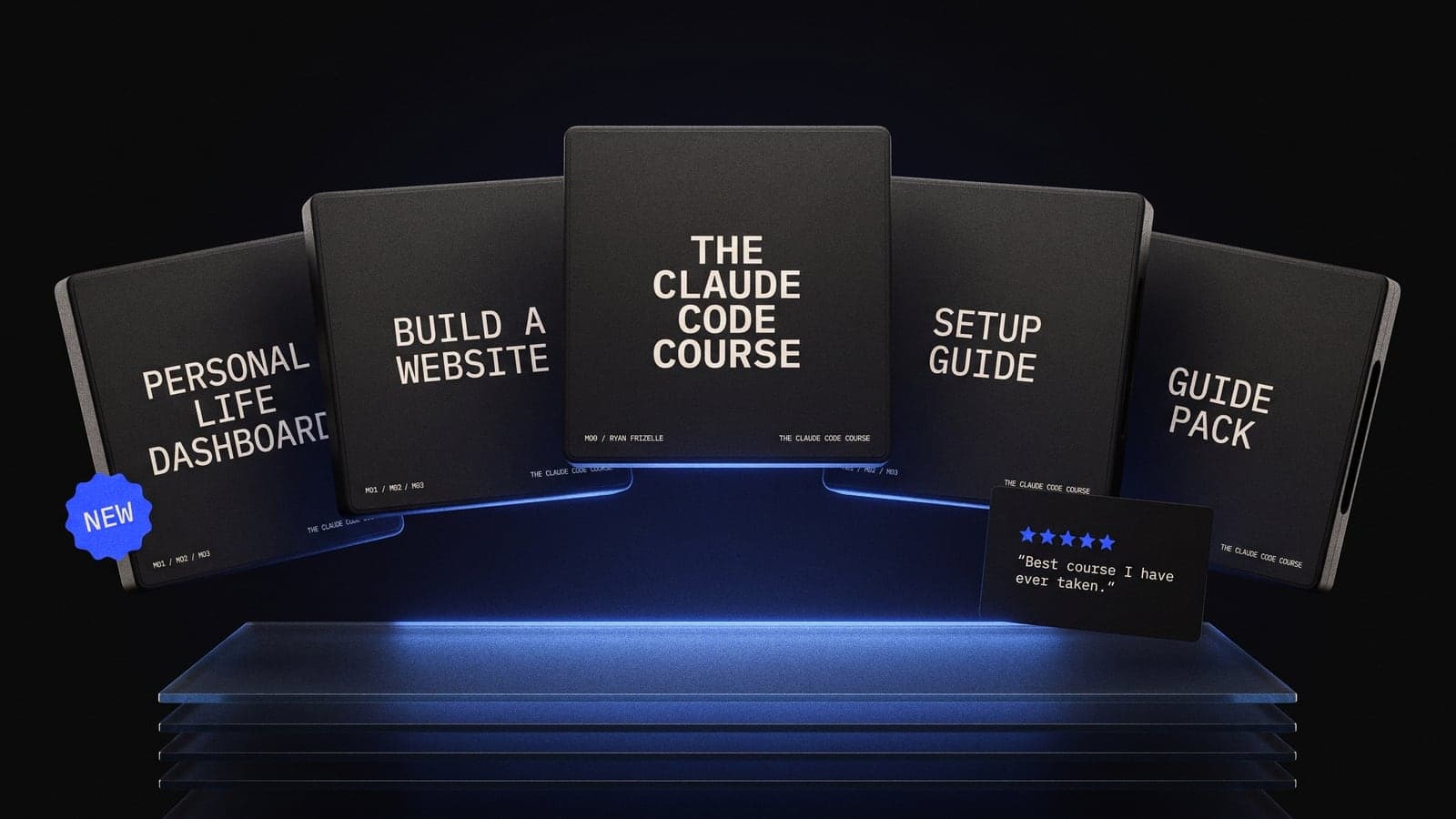 The Claude Code Course product lineup: Personal Life Dashboard, Build A Website, Setup Guide, and Guide Pack.