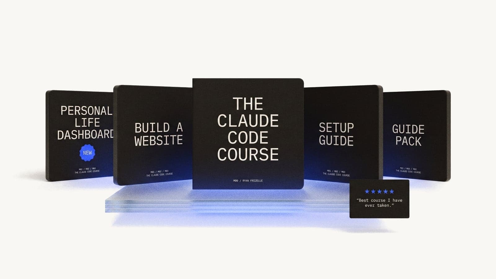 The Claude Code Course product lineup: Personal Life Dashboard, Build A Website, Setup Guide, and Guide Pack.